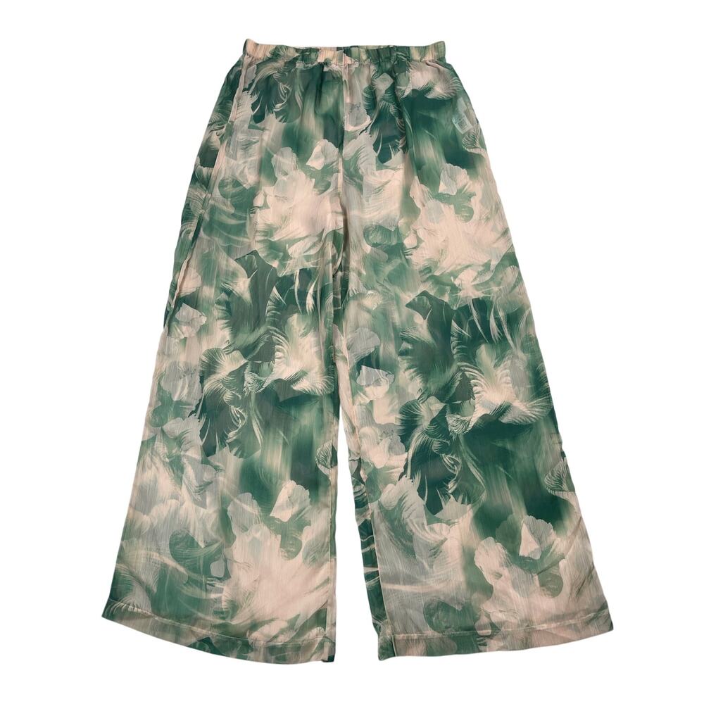 Topshop Pants M 8-10 Green Tropical Sheer Chiffon Wide Leg Cover-up Beachy